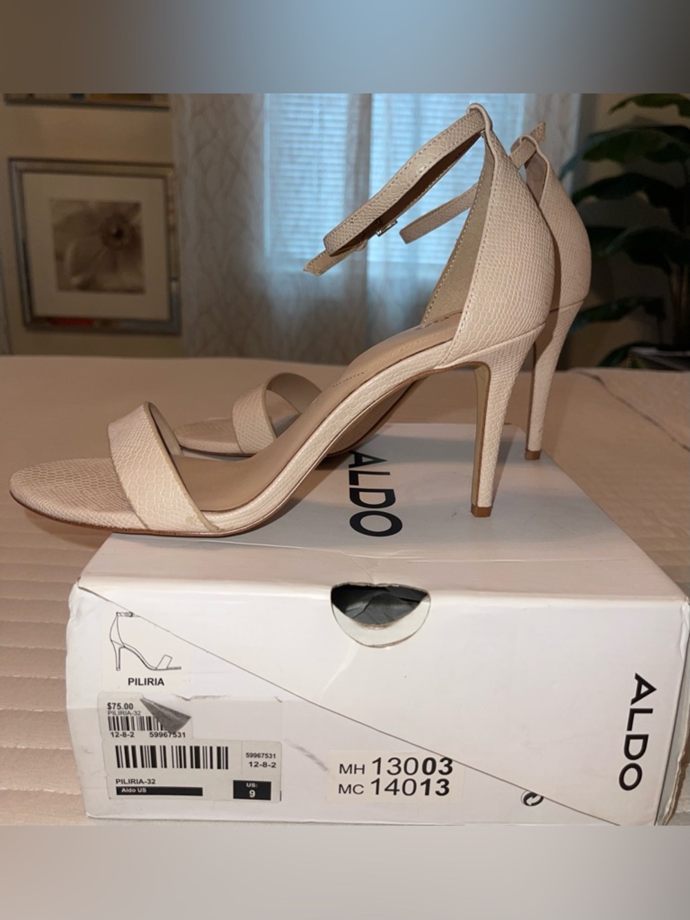 ALDO Cream Textured Ankle-Strap Stiletto Heels